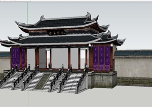 某古典中式风格道观大门建筑设计SU(草图大师)模型