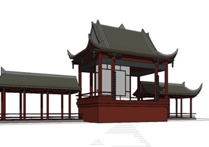 某简约古典中式风格戏台建筑设计SU(草图大师)模型