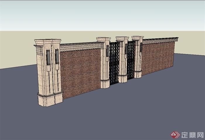某现代风格小区独特围墙设计su模型(1)