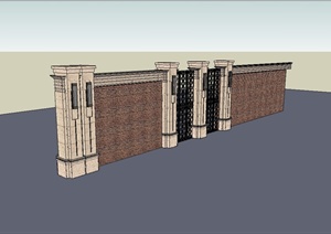某现代风格小区独特围墙设计SU(草图大师)模型