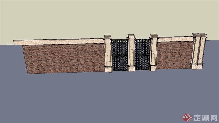 某现代风格小区独特围墙设计su模型(3)