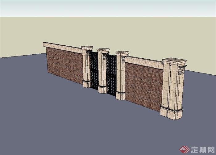 某现代风格小区独特围墙设计su模型(2)