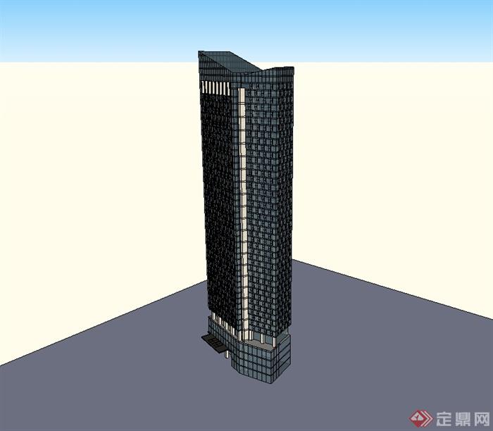 某现代风格高层办公楼及中山门设计su模型(1)