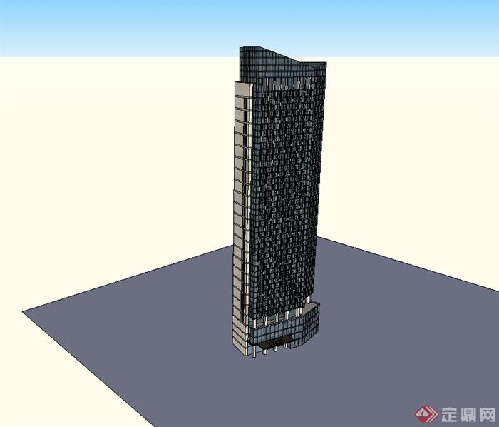 某现代风格高层办公楼及中山门设计su模型(2)