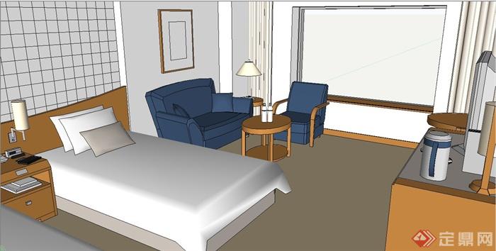 某现代风格酒店双人客房室内装饰设计SU模型(2)