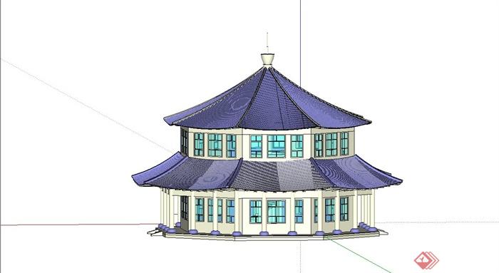 某简约古典中式风格旅游区楼阁建筑设计SU模型(2)