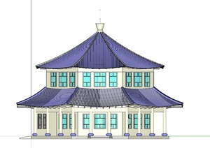 某简约古典中式风格旅游区楼阁建筑设计SU(草图大师)模型