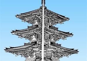 某古典中式风格四角塔楼设计SU(草图大师)模型