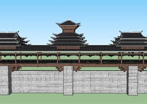 某古典中式风格廊桥风雨桥设计SU(草图大师)模型