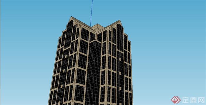 某美式风格银行总部办公大楼建筑设计SU模型(3)