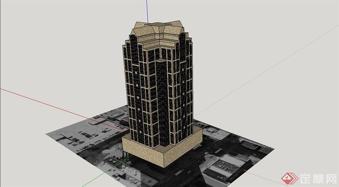 某美式风格银行总部办公大楼建筑设计SU模型(2)