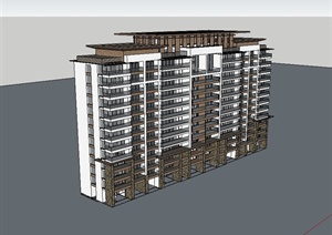 某东南亚风格住宅公寓度假建筑楼设计SU(草图大师)模型