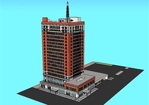 某现代风格多详细酒店建筑楼设计SU(草图大师)模型