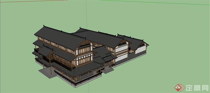 某精细古典中式风格客栈建筑设计SU模型(1)