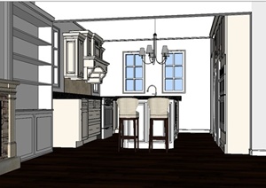 某美式风格住宅空间厨房设计SU(草图大师)模型