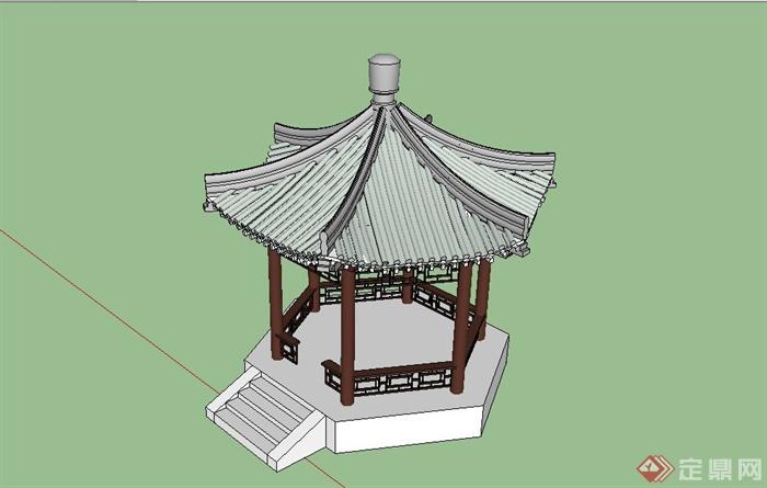 某精致古典中式风格六角亭设计SU模型(2)