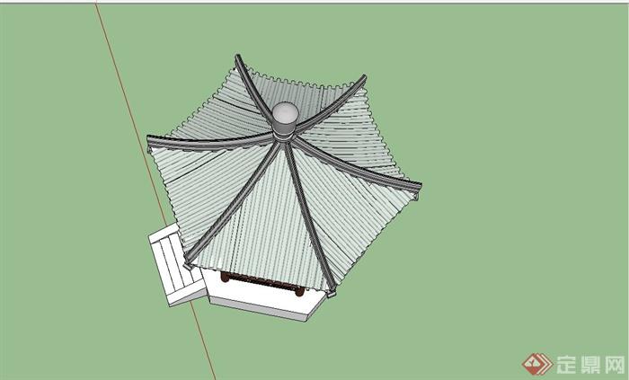 某精致古典中式风格六角亭设计SU模型(3)