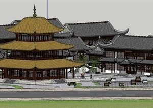 某精美古典中式风格旅游区古建筑设计SU(草图大师)模型