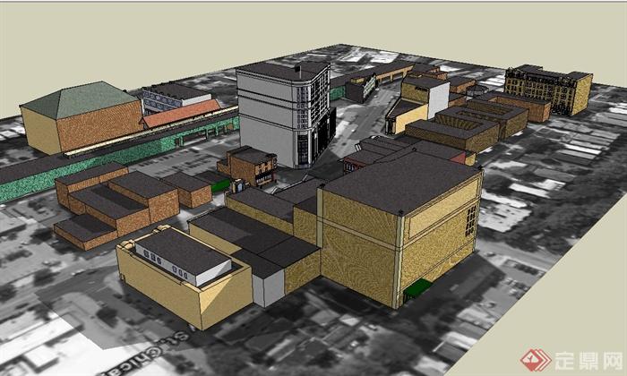 某现代风格商业街综合楼建筑设计su模型(4)