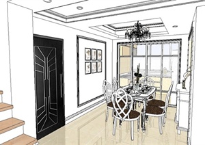 某欧式风格精致客厅餐厅室内装饰设计SU(草图大师)模型