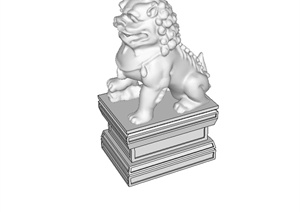 中国古典石狮子雕塑设计SU(草图大师)模型
