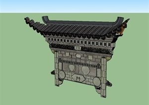 中国古典中式风格景墙设计SU(草图大师)模型