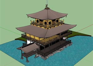 中国古典中式风格旅游景点观景楼建筑SU(草图大师)模型