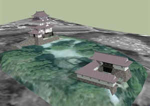 日式风格景点古建筑设计SU(草图大师)模型