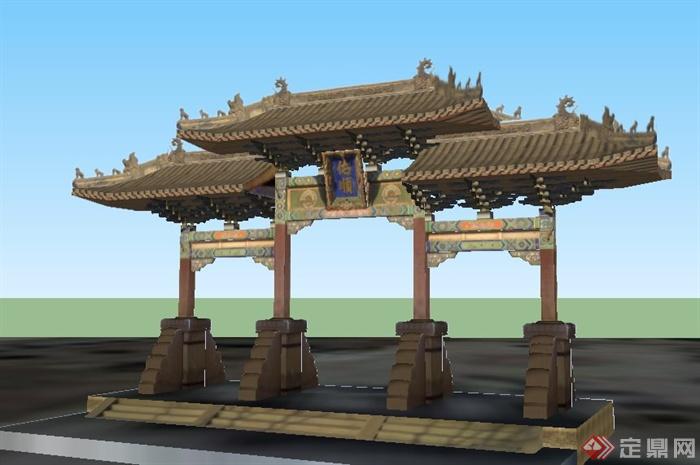 古典中式景观牌坊设计su模型(1)