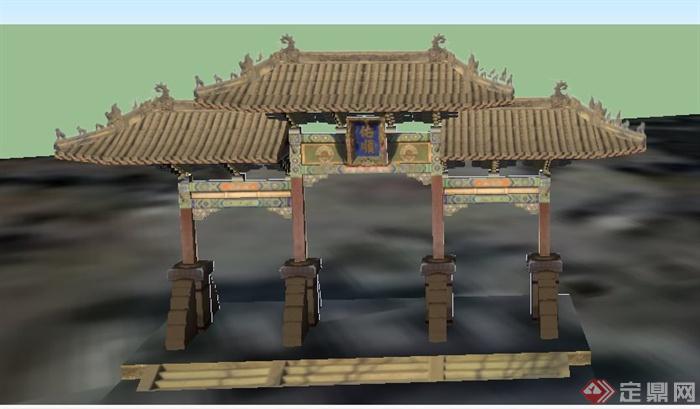 古典中式景观牌坊设计su模型(3)