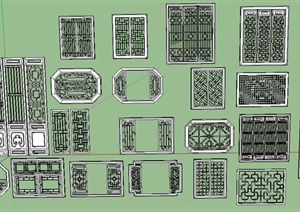 多款古典中式漏窗设计SU(草图大师)模型