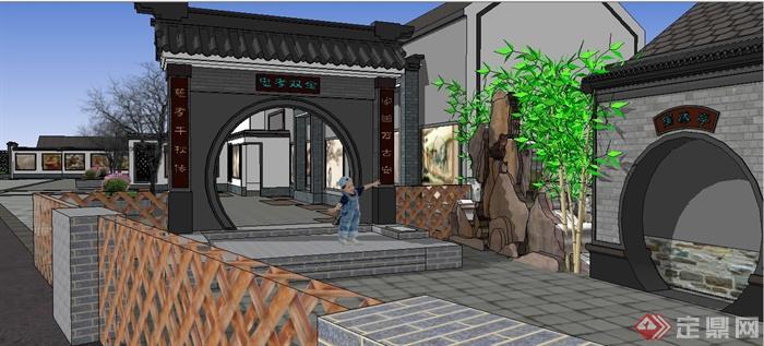 中式文化公园局部景观设计su模型(1)
