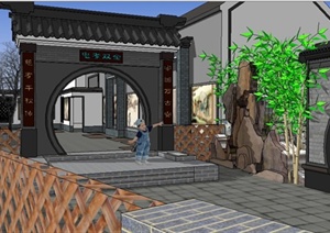 中式文化公园局部景观设计SU(草图大师)模型