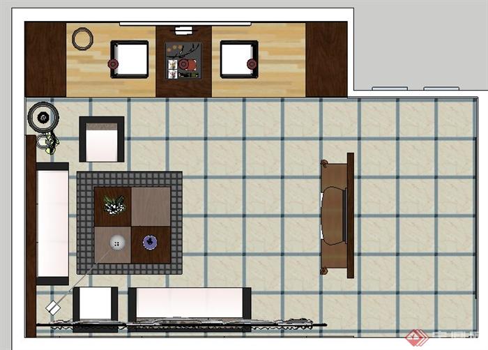 古典中式住宅客厅室内装修su模型(2)