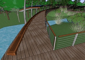 某现代风格生态湿地栈道廊架设计SU(草图大师)模型