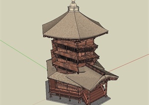 中国古典中式独特详细塔楼建筑SU(草图大师)模型