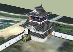 日式风格旅游观景建筑SU(草图大师)模型