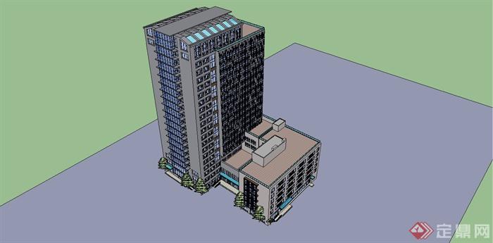 某精致现代风格高层办公大厦建筑SU模型设计(2)