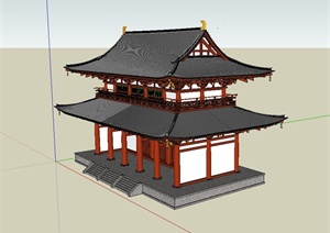 中国古典中式风格两层旅游景点建筑SU(草图大师)模型