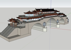 中国古典中式风格景区廊桥建筑SU(草图大师)模型