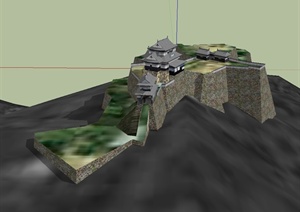某日式风格峭壁旅游建筑SU(草图大师)模型