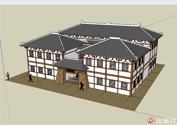 中国古典中式风格博物馆建筑su模型(1)