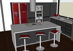 现代风格室内厨房空间设计SU(草图大师)模型