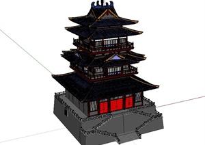 中国古典中式风格古塔楼建筑SU(草图大师)模型