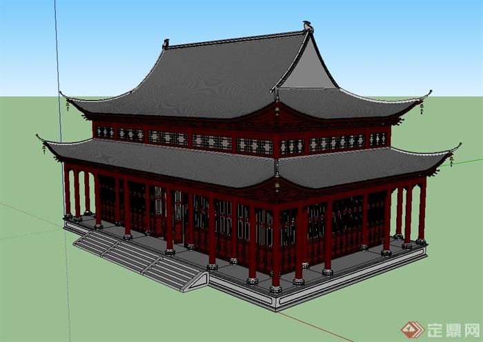 中国古典中式风格详细精致寺庙建筑su模型(1)
