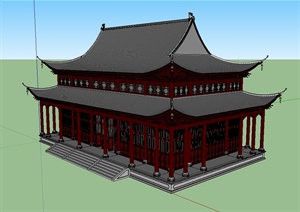 中国古典中式风格详细精致寺庙建筑SU(草图大师)模型