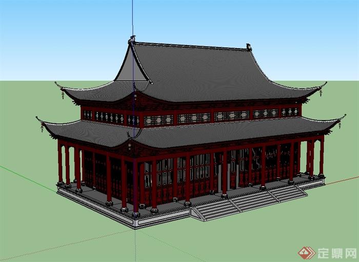 中国古典中式风格详细精致寺庙建筑su模型(2)