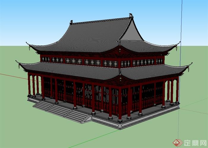 中国古典中式风格详细精致寺庙建筑su模型(3)