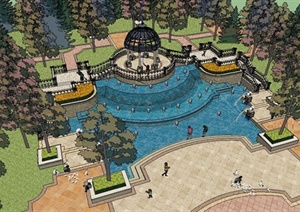 某欧式风格公园节点景观规划设计SU(草图大师)模型