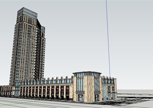 某精致新古典风格商业酒店建筑设计SU(草图大师)模型